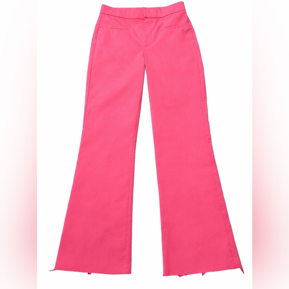 Zara Cropped Neon Coral High Waist Flare Pants Raw Hem Size S NWOT - Picture 1 of 8